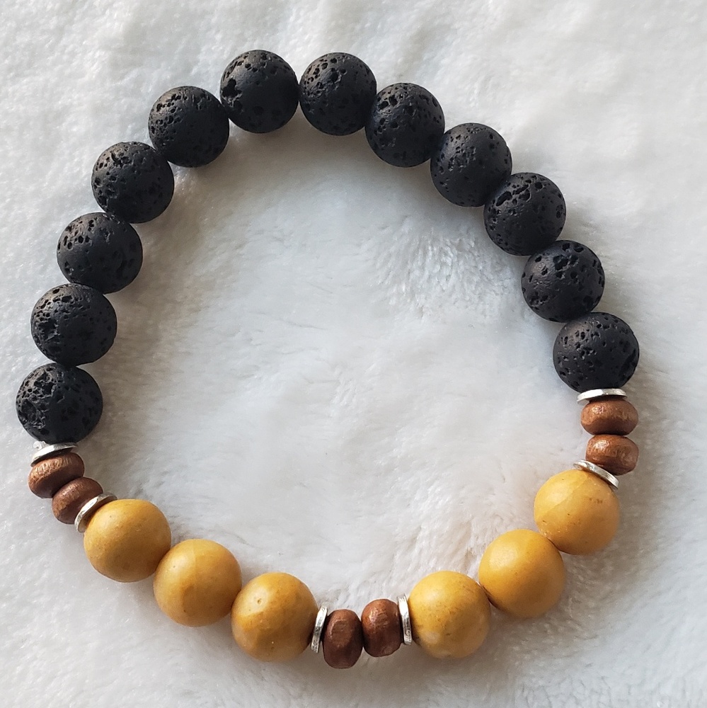 Crystal Healing Bracelet ~ Yellow Jasper/Lava Rock